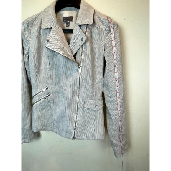Chelsea28 Women Slim Lapel Multiple Zippers Motorcycle Jacket Gray White Size XS - Picture 6 of 7